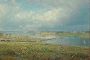 William Trost Richards Mackerel Cove, Jamestown, Rhode Island, oil on canvas painting by William Trost Richards, laid down on masonite oil painting picture wholesale